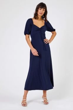 Roman Navy Blue Ruched Jersey Tie Detail Midi Dress 9 Roman Navy Blue Ruched Jersey Tie Detail Midi Dress -Roman Sales Shop unnamed file 2056
