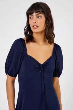 Roman Navy Blue Ruched Jersey Tie Detail Midi Dress 11 Roman Navy Blue Ruched Jersey Tie Detail Midi Dress -Roman Sales Shop unnamed file 2058