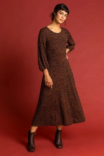 Roman Brown Ditsy Floral Print Midi Dress 7 Roman Brown Ditsy Floral Print Midi Dress - Image 5
