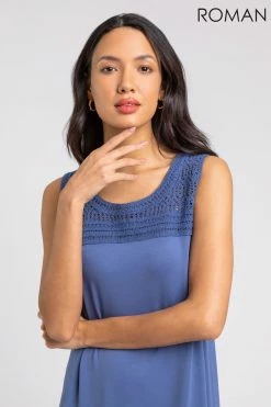 Roman Blue Crochet Yoke A-Line Jersey Dress 10 Roman Blue Crochet Yoke A-Line Jersey Dress -Roman Sales Shop unnamed file 2090