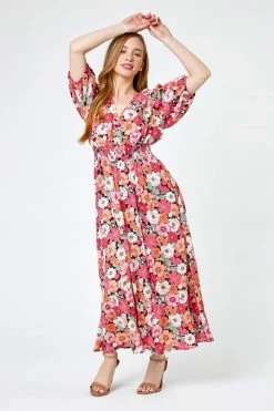 Roman Pink & Red Petite Retro Floral Print Midi Dress 9 Roman Pink & Red Petite Retro Floral Print Midi Dress -Roman Sales Shop unnamed file 2094