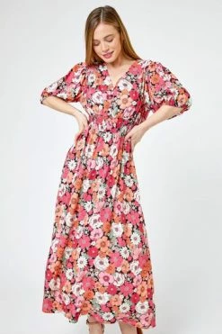 Roman Pink & Red Petite Retro Floral Print Midi Dress 11 Roman Pink & Red Petite Retro Floral Print Midi Dress -Roman Sales Shop unnamed file 2096