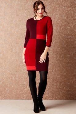 Roman Red Colour Block Knitted Dress