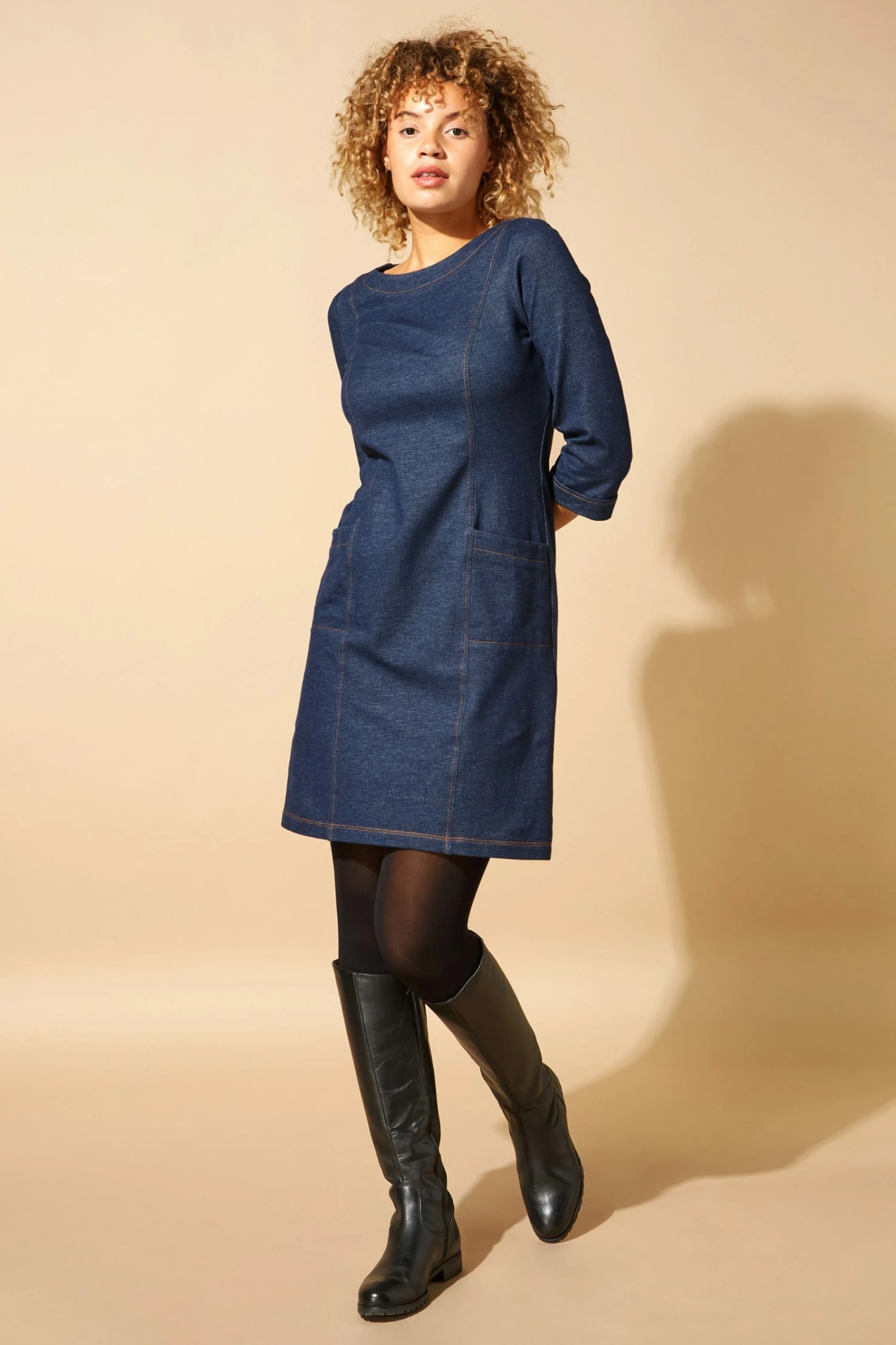 Roman Blue Originals Top Stitch Detail Denim Shift Dress 4 Roman Blue Originals Top Stitch Detail Denim Shift Dress - Image 2