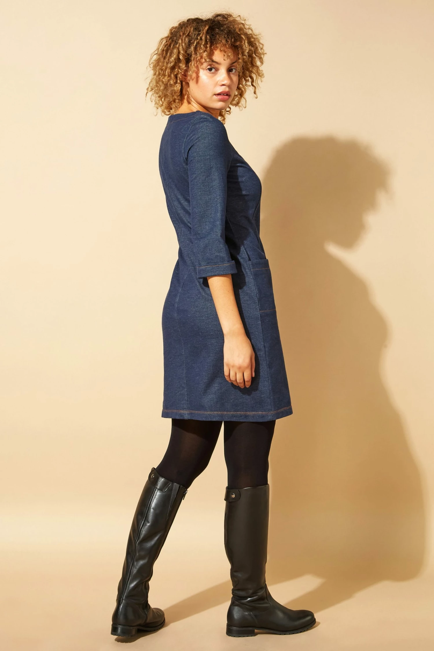 Roman Blue Originals Top Stitch Detail Denim Shift Dress 5 Roman Blue Originals Top Stitch Detail Denim Shift Dress - Image 3