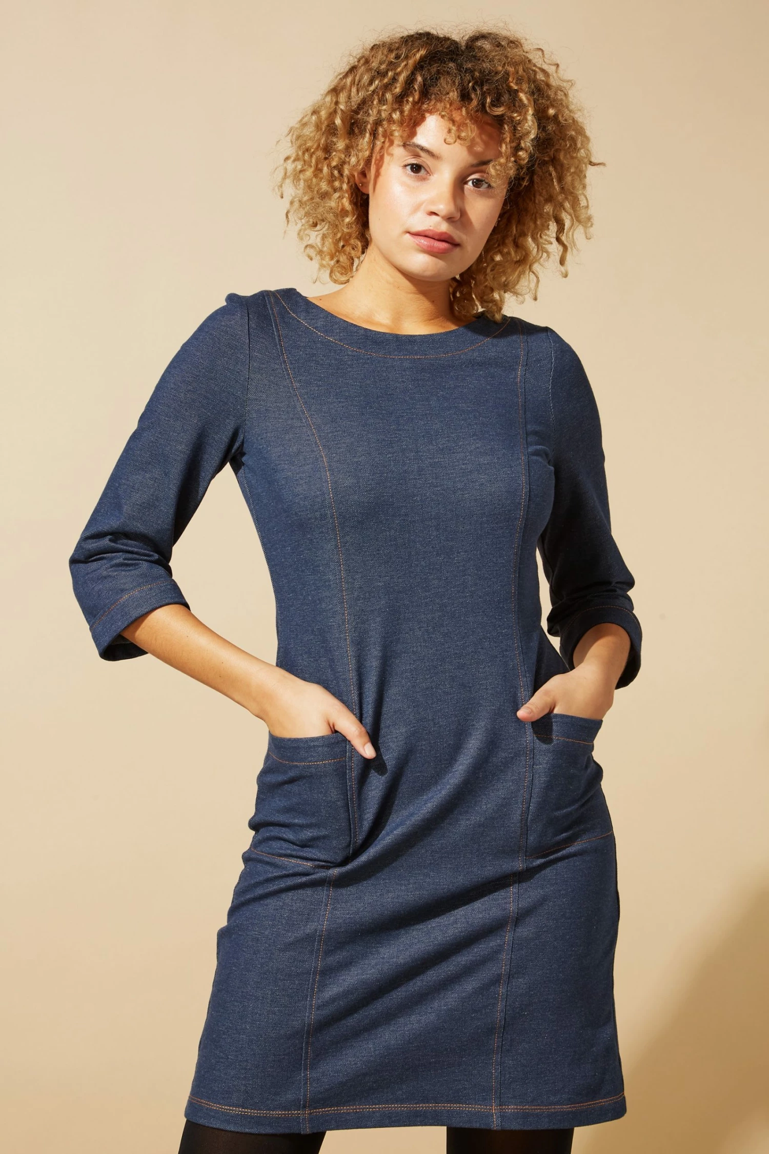 Roman Blue Originals Top Stitch Detail Denim Shift Dress 6 Roman Blue Originals Top Stitch Detail Denim Shift Dress - Image 4