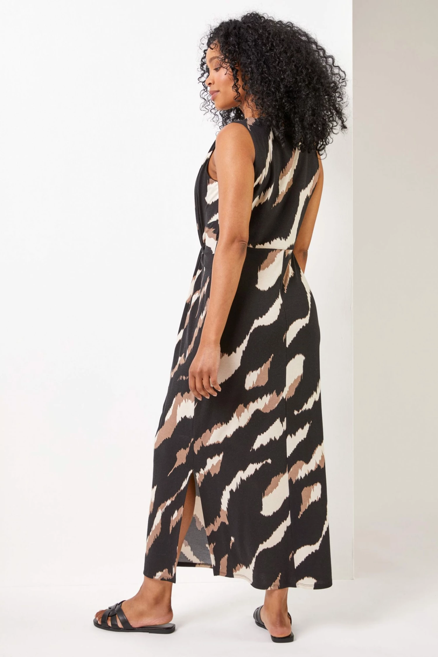 Roman Black Petite Animal Print Twist Waist Maxi Dress 4 Roman Black Petite Animal Print Twist Waist Maxi Dress - Image 2