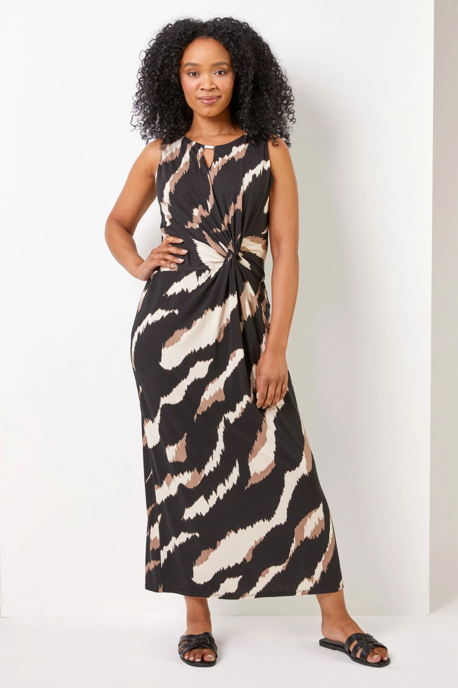 Roman Black Petite Animal Print Twist Waist Maxi Dress 5 Roman Black Petite Animal Print Twist Waist Maxi Dress - Image 3