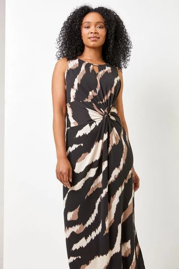 Roman Black Petite Animal Print Twist Waist Maxi Dress 7 Roman Black Petite Animal Print Twist Waist Maxi Dress - Image 5
