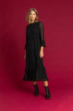 Roman Black Foil Spot Print Frill Dress