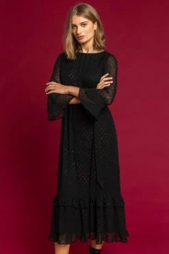 Roman Black Foil Spot Print Frill Dress -Roman Sales Shop unnamed file 2117