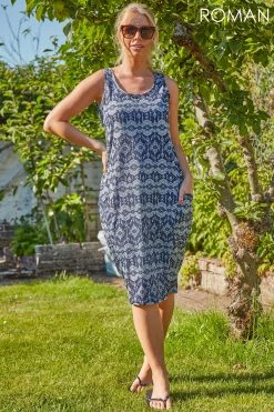 Roman Navy Aztec Print Slouch Pocket Cocoon Dress 9 Roman Navy Aztec Print Slouch Pocket Cocoon Dress -Roman Sales Shop unnamed file 2122