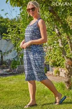 Roman Navy Aztec Print Slouch Pocket Cocoon Dress 10 Roman Navy Aztec Print Slouch Pocket Cocoon Dress -Roman Sales Shop unnamed file 2123