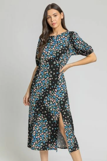 Roman Red Floral Print Empire Midi Dress 9 Roman Red Floral Print Empire Midi Dress - Image 7