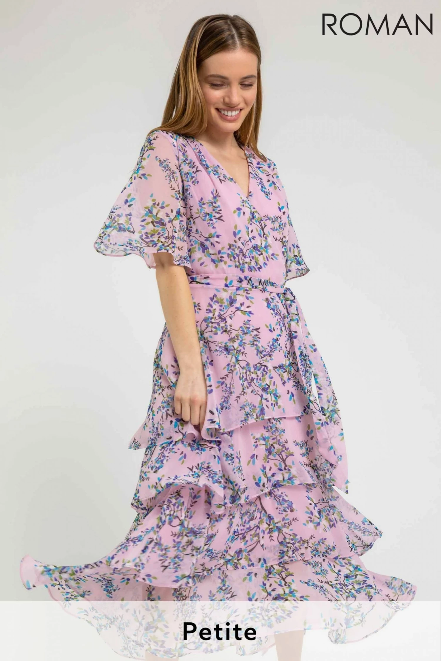 Roman Purple Petite Floral Print Tiered Dress 3 Roman Purple Petite Floral Print Tiered Dress