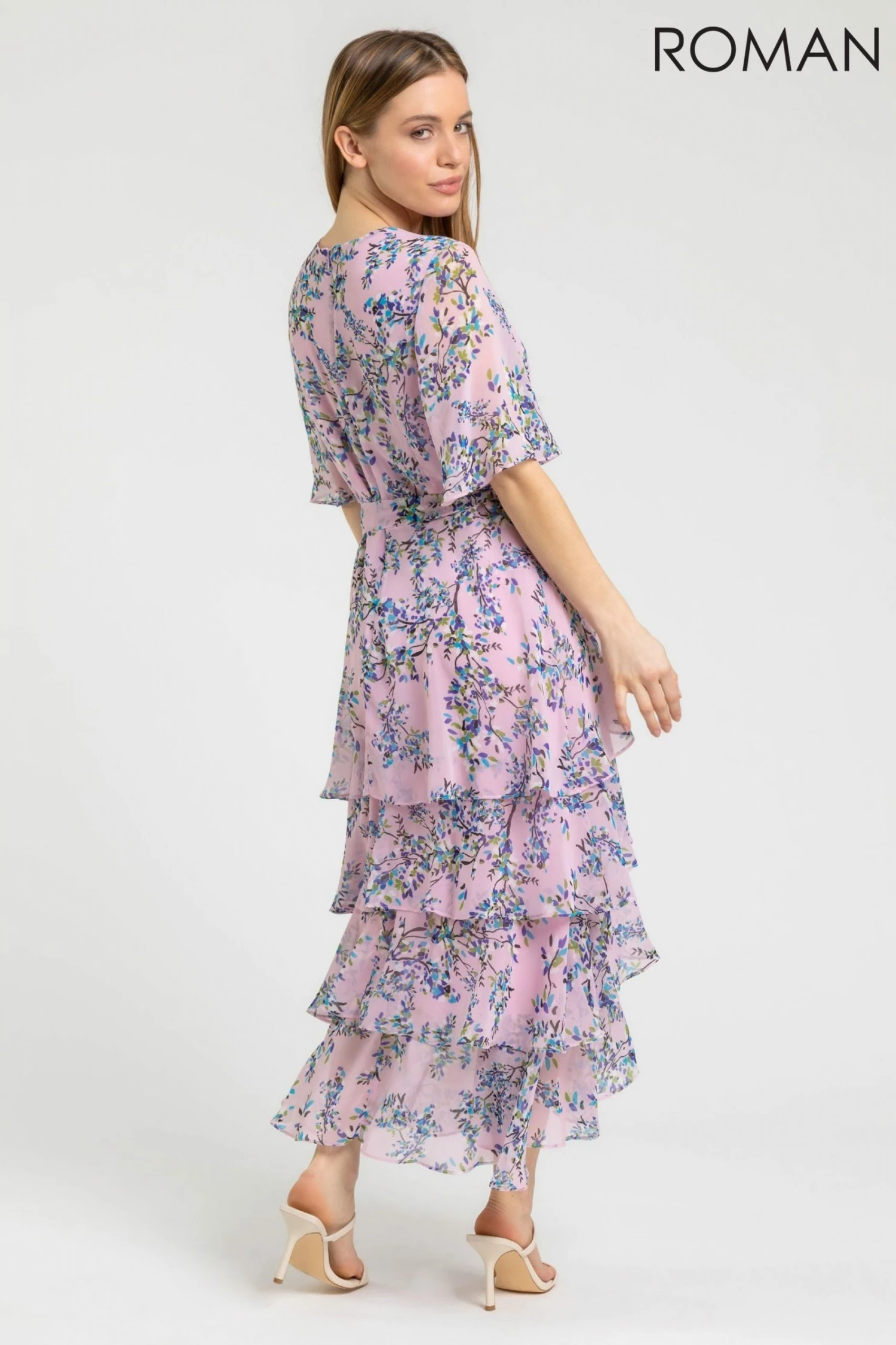 Roman Purple Petite Floral Print Tiered Dress 4 Roman Purple Petite Floral Print Tiered Dress - Image 2