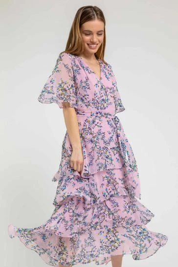 Roman Purple Petite Floral Print Tiered Dress 7 Roman Purple Petite Floral Print Tiered Dress - Image 5