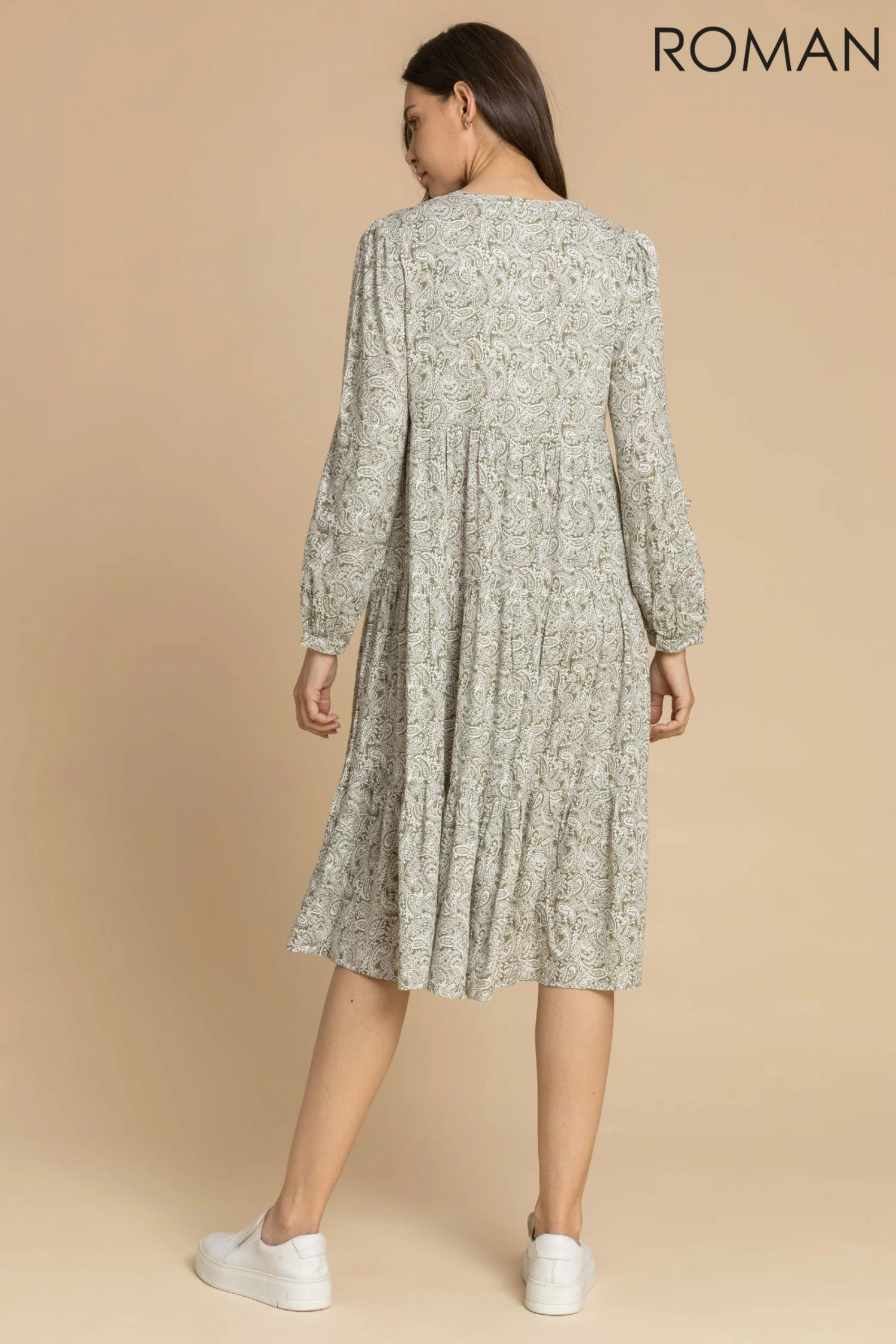 Roman Green Paisley Print Tiered Midi Dress 4 Roman Green Paisley Print Tiered Midi Dress - Image 2