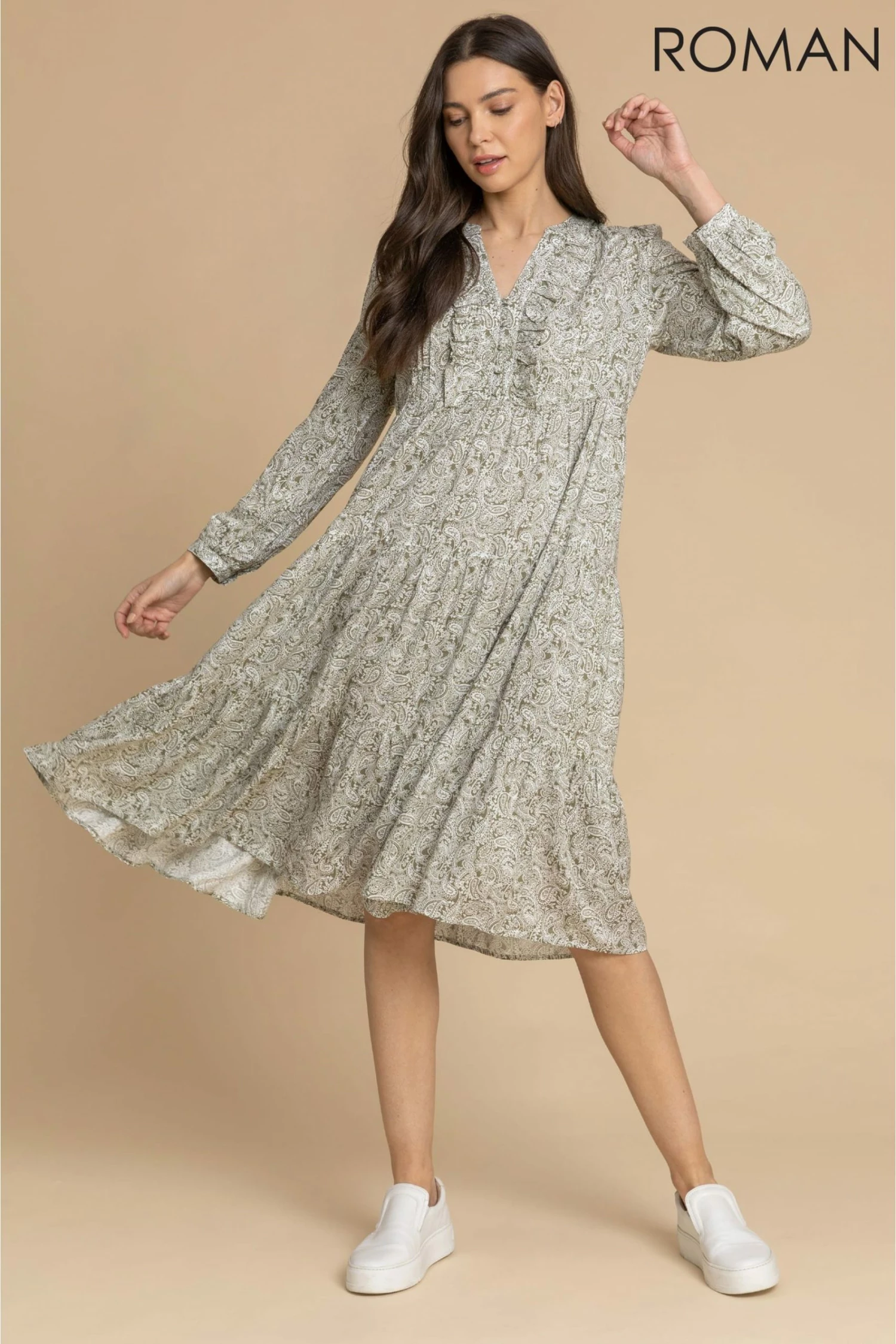 Roman Green Paisley Print Tiered Midi Dress 5 Roman Green Paisley Print Tiered Midi Dress - Image 3