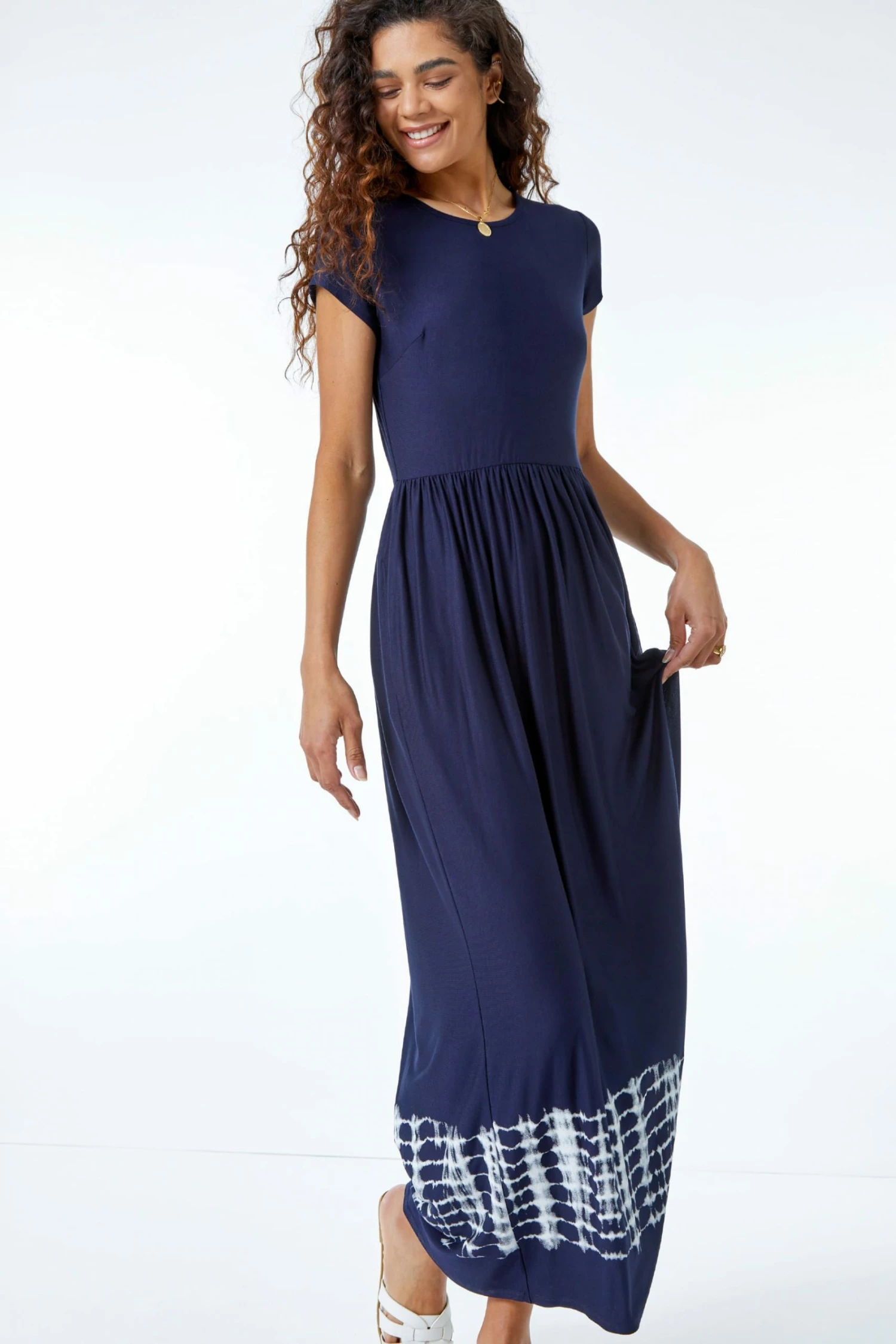 Roman Blue Tie Dye Border Print Stretch Maxi Dress 3 Roman Blue Tie Dye Border Print Stretch Maxi Dress