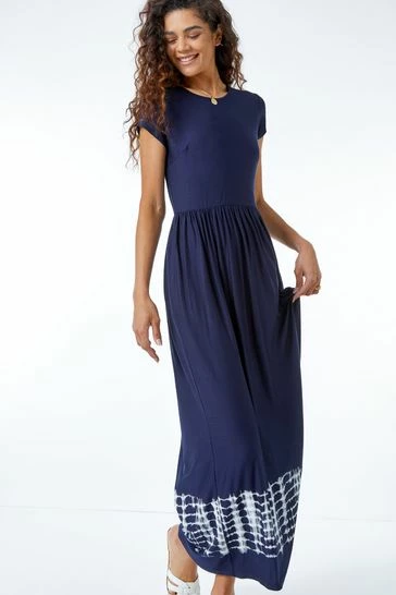 Roman Blue Tie Dye Border Print Stretch Maxi Dress 8 Roman Blue Tie Dye Border Print Stretch Maxi Dress - Image 6