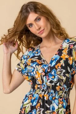 Roman Black Tropical Floral Shirred Waist Midi Dress 10 Roman Black Tropical Floral Shirred Waist Midi Dress -Roman Sales Shop unnamed file 2152