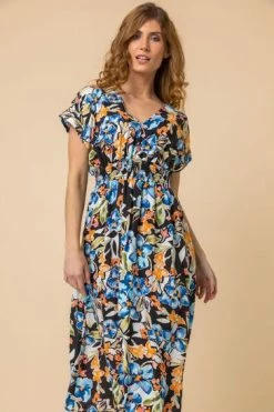 Roman Black Tropical Floral Shirred Waist Midi Dress 11 Roman Black Tropical Floral Shirred Waist Midi Dress -Roman Sales Shop unnamed file 2153