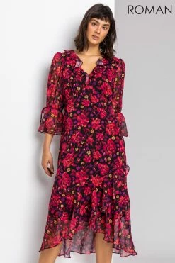 Roman Red Floral Print Chiffon Frill Midi Dress 10 Roman Red Floral Print Chiffon Frill Midi Dress -Roman Sales Shop unnamed file 2156