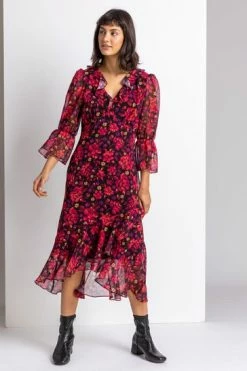 Roman Red Floral Print Chiffon Frill Midi Dress 13 Roman Red Floral Print Chiffon Frill Midi Dress -Roman Sales Shop unnamed file 2159