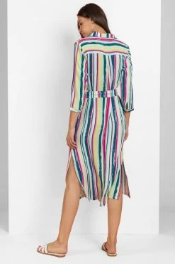 Roman Green Stripe Print Belted Shirt Dress -Roman Sales Shop unnamed file 2161