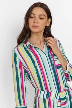 Roman Green Stripe Print Belted Shirt Dress -Roman Sales Shop unnamed file 2163