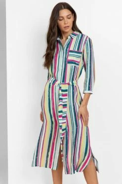 Roman Green Stripe Print Belted Shirt Dress -Roman Sales Shop unnamed file 2165