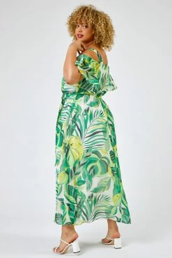 Roman Green Curve Tropical Leaf Print Cold Shoulder Maxi Dress 8 Roman Green Curve Tropical Leaf Print Cold Shoulder Maxi Dress -Roman Sales Shop unnamed file 2167