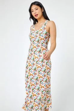Roman White Multi Petite Floral Print Maxi Dress