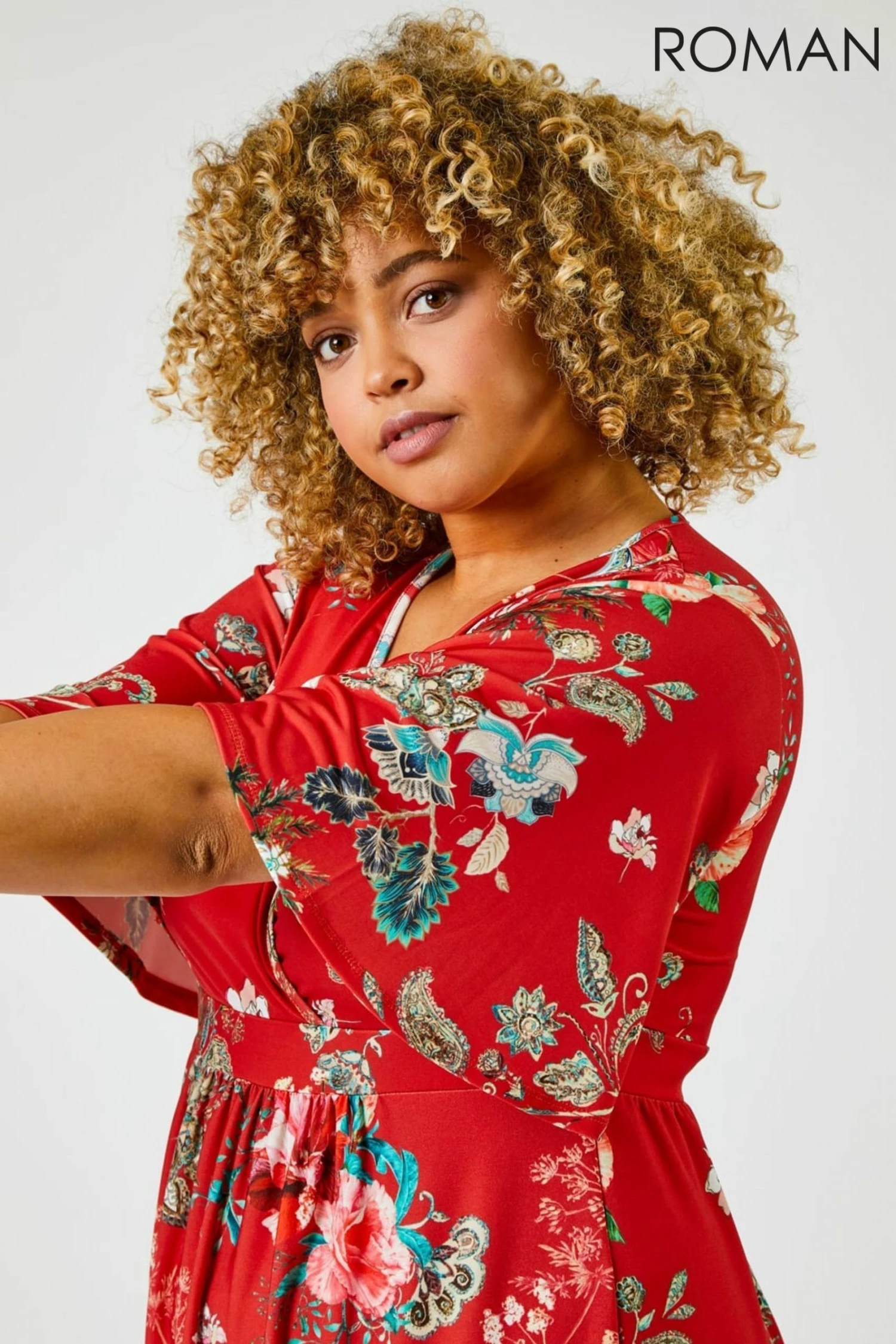 Roman Red Curve Floral Border Print Maxi Dress 6 Roman Red Curve Floral Border Print Maxi Dress - Image 4