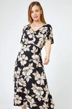 Roman Black Petite Floral Print Ruched Midi Dress 11 Roman Black Petite Floral Print Ruched Midi Dress -Roman Sales Shop unnamed file 2191