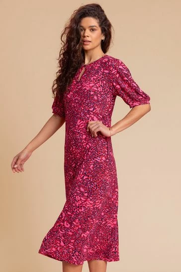 Roman Pink Animal Print Keyhole Midi Dress 8 Roman Pink Animal Print Keyhole Midi Dress - Image 6