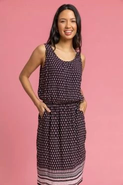 Roman Brown Border Print Keyhole Pocket Dress -Roman Sales Shop unnamed file 2207