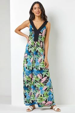 Roman Green & Blue Floral Contrast Band Tropical Print Maxi Dress 10 Roman Green & Blue Floral Contrast Band Tropical Print Maxi Dress -Roman Sales Shop unnamed file 2210