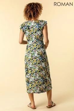 Roman Multi Floral Print Frill Sleeve Dress 8 Roman Multi Floral Print Frill Sleeve Dress -Roman Sales Shop unnamed file 2215
