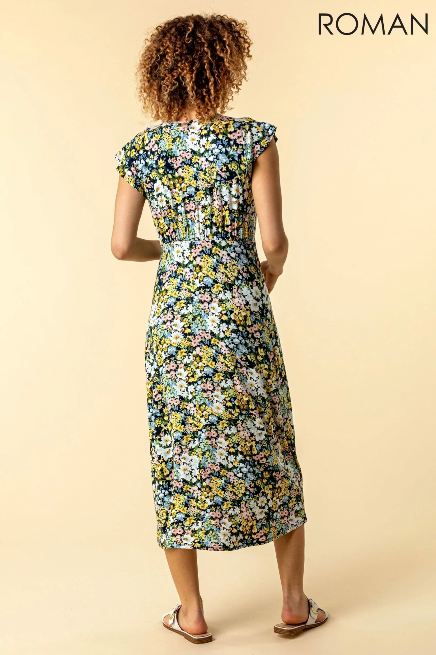 Roman Multi Floral Print Frill Sleeve Dress 4 Roman Multi Floral Print Frill Sleeve Dress - Image 2