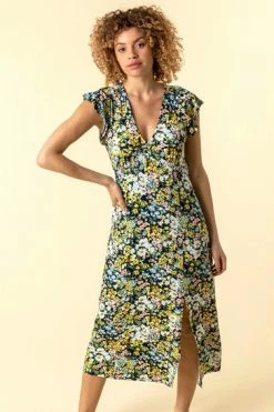 Roman Multi Floral Print Frill Sleeve Dress 11 Roman Multi Floral Print Frill Sleeve Dress -Roman Sales Shop unnamed file 2218