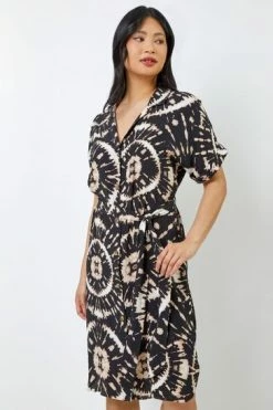 Roman Black & Cream Petite Tie Dye Print Shirt Dress -Roman Sales Shop unnamed file 2238
