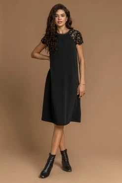 Roman Black Lace Trim High Neck Shift Dress 9 Roman Black Lace Trim High Neck Shift Dress -Roman Sales Shop unnamed file 2241