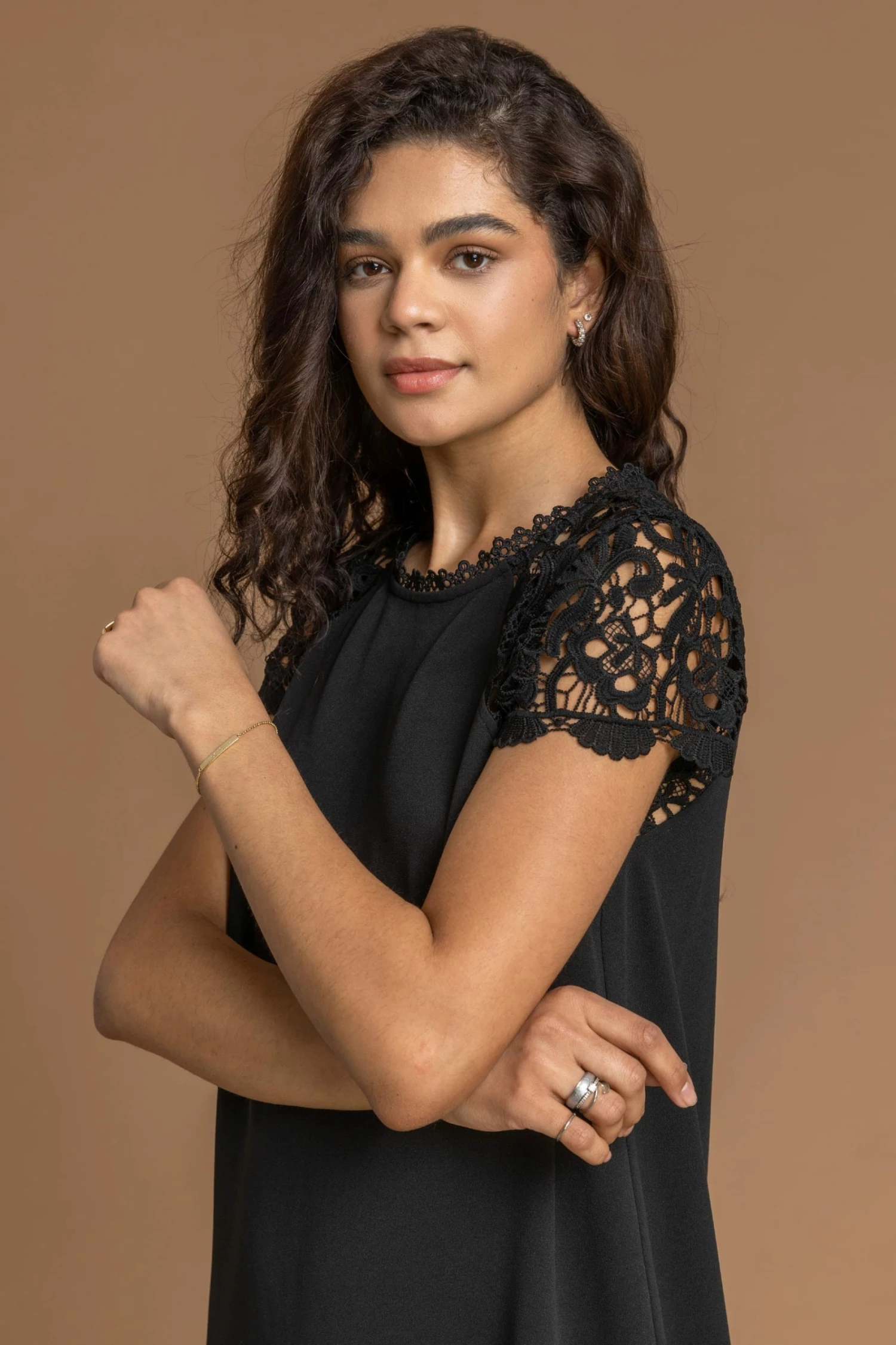 Roman Black Lace Trim High Neck Shift Dress 6 Roman Black Lace Trim High Neck Shift Dress - Image 4