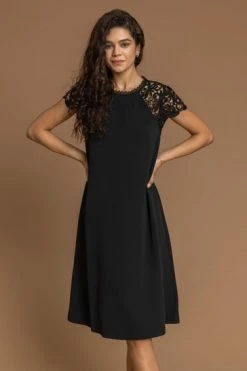 Roman Black Lace Trim High Neck Shift Dress 11 Roman Black Lace Trim High Neck Shift Dress -Roman Sales Shop unnamed file 2243