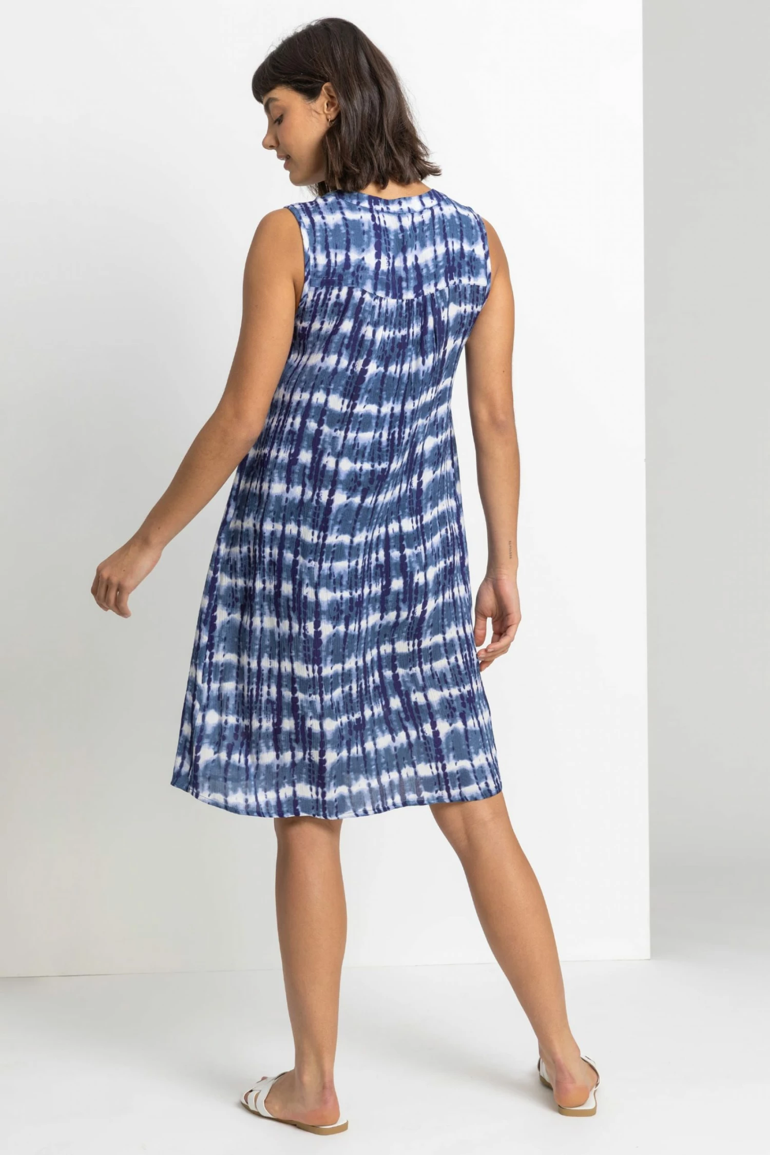 Roman Blue Tie Dye Print Crinkle Swing Dress 4 Roman Blue Tie Dye Print Crinkle Swing Dress - Image 2