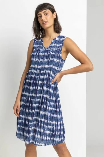 Roman Blue Tie Dye Print Crinkle Swing Dress 7 Roman Blue Tie Dye Print Crinkle Swing Dress - Image 5
