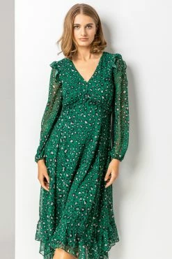 Roman Green Animal Print Chiffon Midi Dress -Roman Sales Shop unnamed file 2251