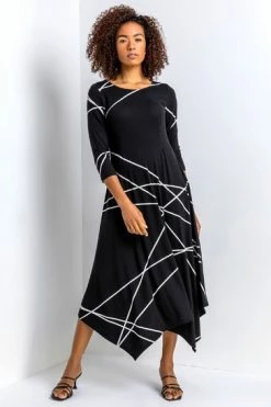 Roman Black Linear Print Hanky Hem Dress 11 Roman Black Linear Print Hanky Hem Dress -Roman Sales Shop unnamed file 2264